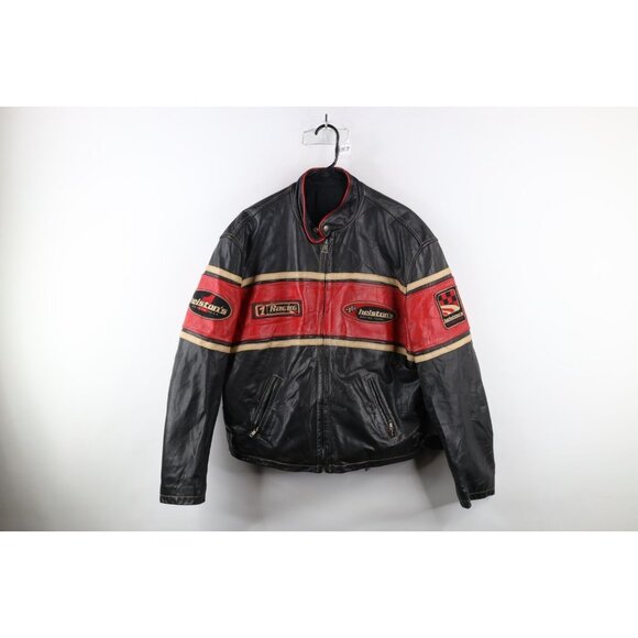 Vtg Helstons Factory Rider Racing Team Mens 2XL Distressed Leather Moto Jacket